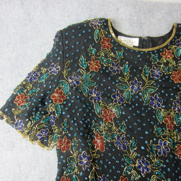 Lawrence Kazar Top Adult Women Beaded Floral  Short Sleeve Blouse Silk 2X Plus - Picture 3 of 16